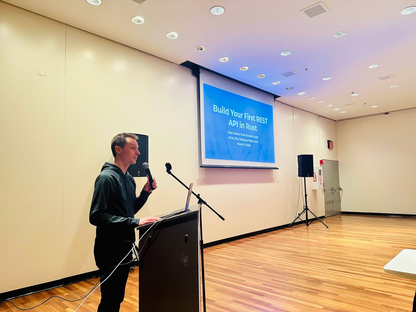 Tyler presenting “Build Your First REST API in Rust” workshop at CCNY.