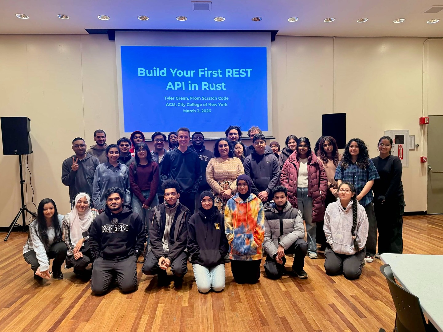 Group photo of students and instructor after the Rust API workshop at CCNY.