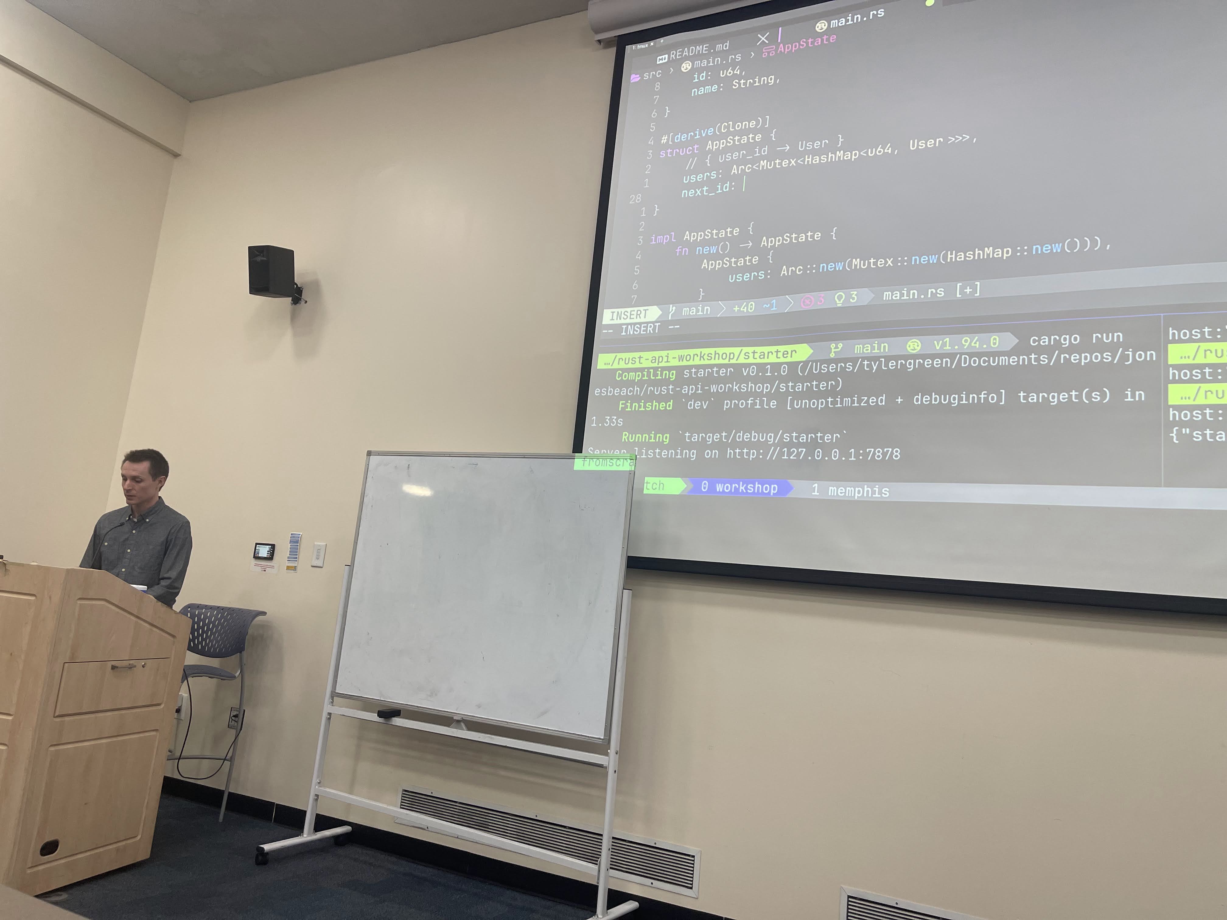Tyler presenting “Build Your First REST API in Rust” workshop at LIU Brooklyn.